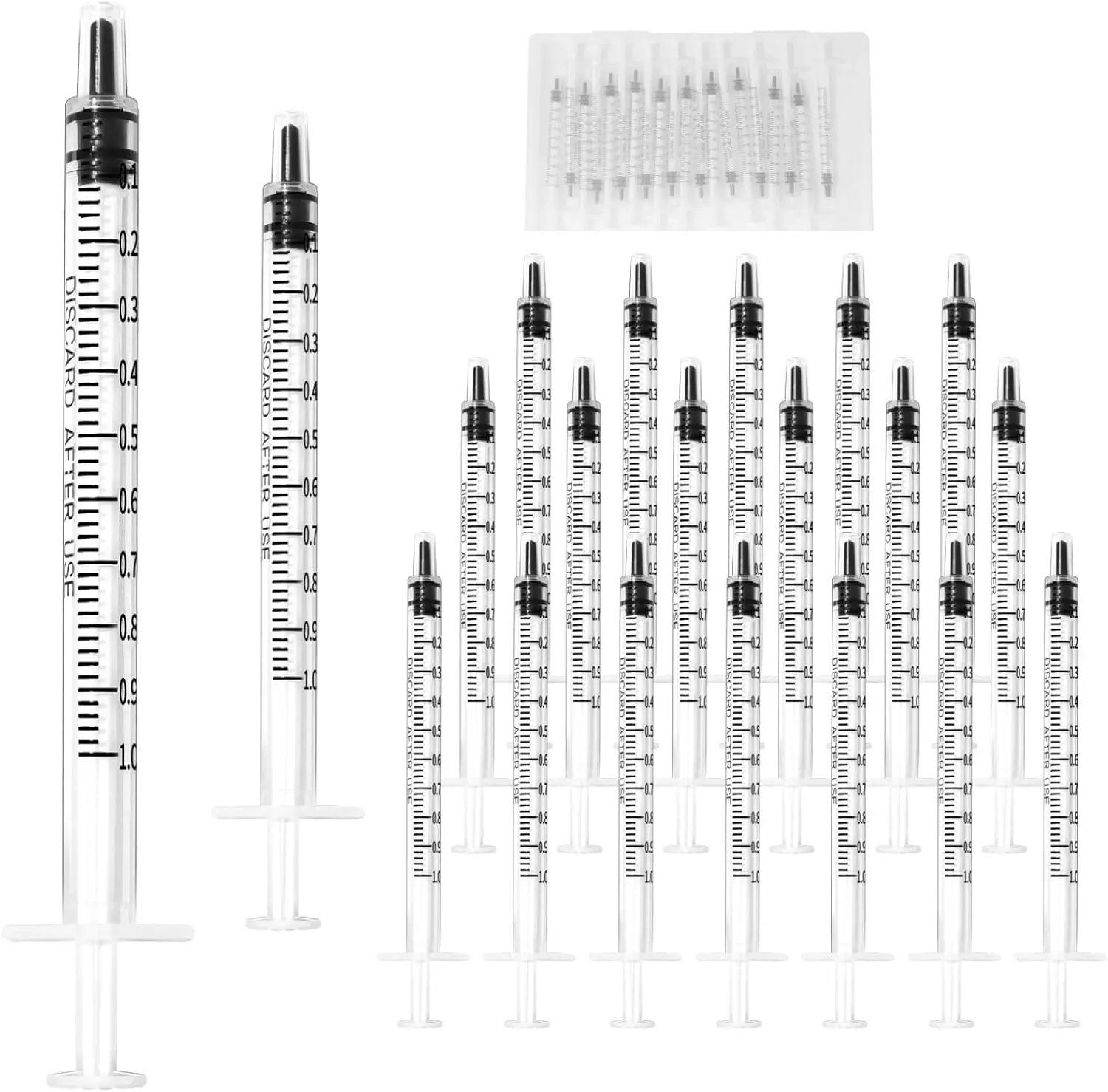 20 Pack 1ml Syringe for Liquid, 1cc Plastic Small Syringes for Scientific Labs, Measuring Liquids, Feeding Pets, Medical Student, Oil or Glue Applicator, Non-Sterile, No Needle