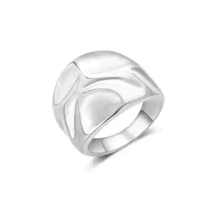 Aprilery Silver Tone Wide Sculpted Statement Ring – Modern Minimalist Dome Band