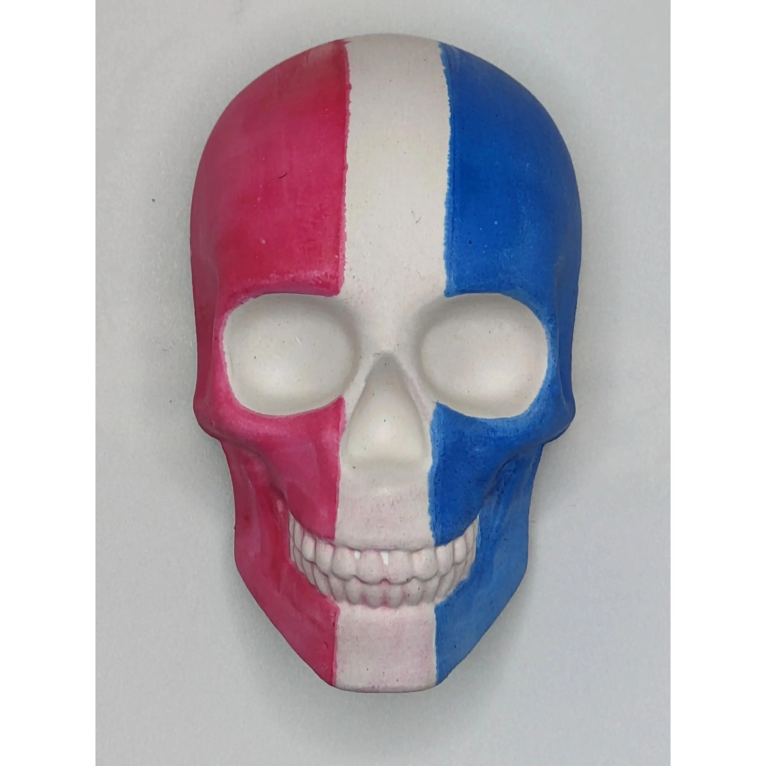 Skull-Shaped Ceramic Refrigerator Magnet, 2" w x 3.5" h x 1.5" d Brush-Washed Craft Design, Strong-Hold Magnetic Indoor Home Decor Supply (Supports Veterans)
