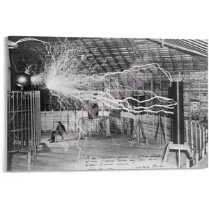 Nikola Tesla Poster Lightning Equipment Poster1 Canvas Painting Wall Art Poster for Bedroom Living Room Decor 36x24inch(90x60cm) Frame-style