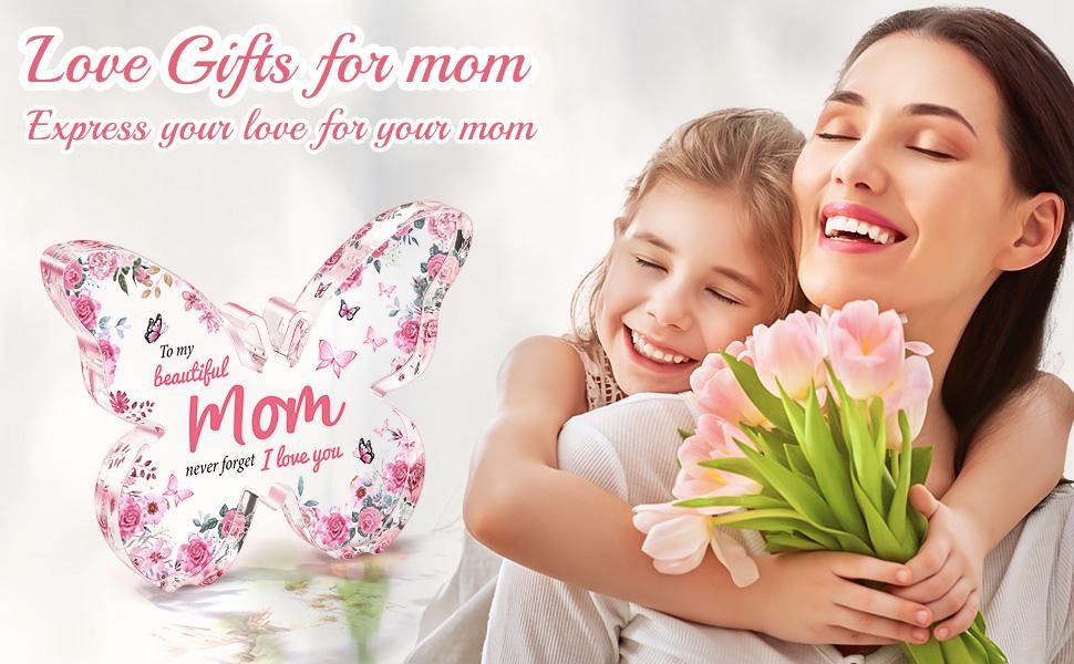 Mothers Day Gifts for Mom from Daughter Son Unique Birthday Gifts, Butterfly-Shaped Acrylic Keepsake Decorations, 5x3.8 inch Valentines Day Presents Ideas for Love Mom Grandma Wife