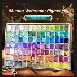 98-color metallic watercolor paint set, portable and lightweight, high solid pigment, starry sky tones, suitable for artists, Watercolor Painting Supplies