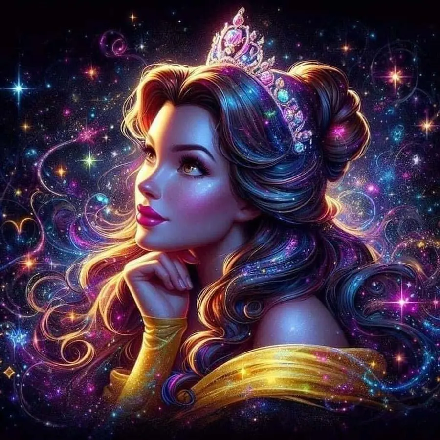 5D DIY Diamond Painting Kit, Round Crown Hair Starry Sky Design, Mosaic Canvas Art, Home Wall Decor Gift for Birthday, Anniversary