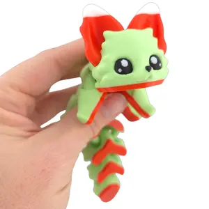 SugarCube The Peppermint Flexi Fox 7.5 Inches - 3D Printed Fantasy Creature - Articulated - Candy Themed Animal Desk Decor