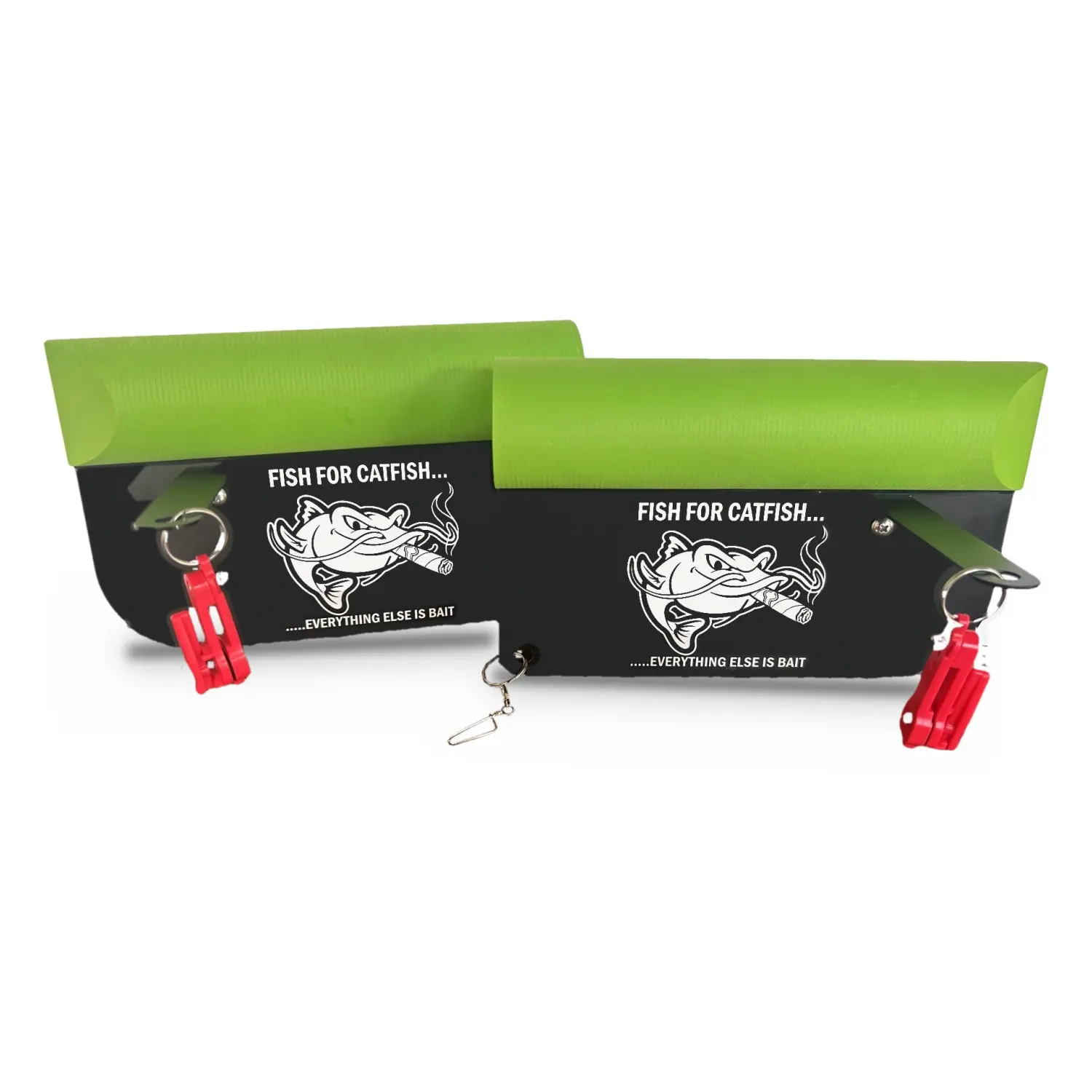 Catfish Planer Boards, Left and Right Pair - 10 in Drift Fishing Planer Board Floats with Line Release Clips, Reversible Tow Arms, Hi-Vis Green, Ready to Fish