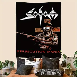 1pc Sodom Band German Thrace Metal Rock Tapestry - Polyester Wall Hanging with Persecution Mania Design, Ideal for Living Room, Bedroom, Dorm Decor & Music Party Backdrop, Perfect Gift for Music Lovers, Bedroom Tapestry| Bold Graphic Design