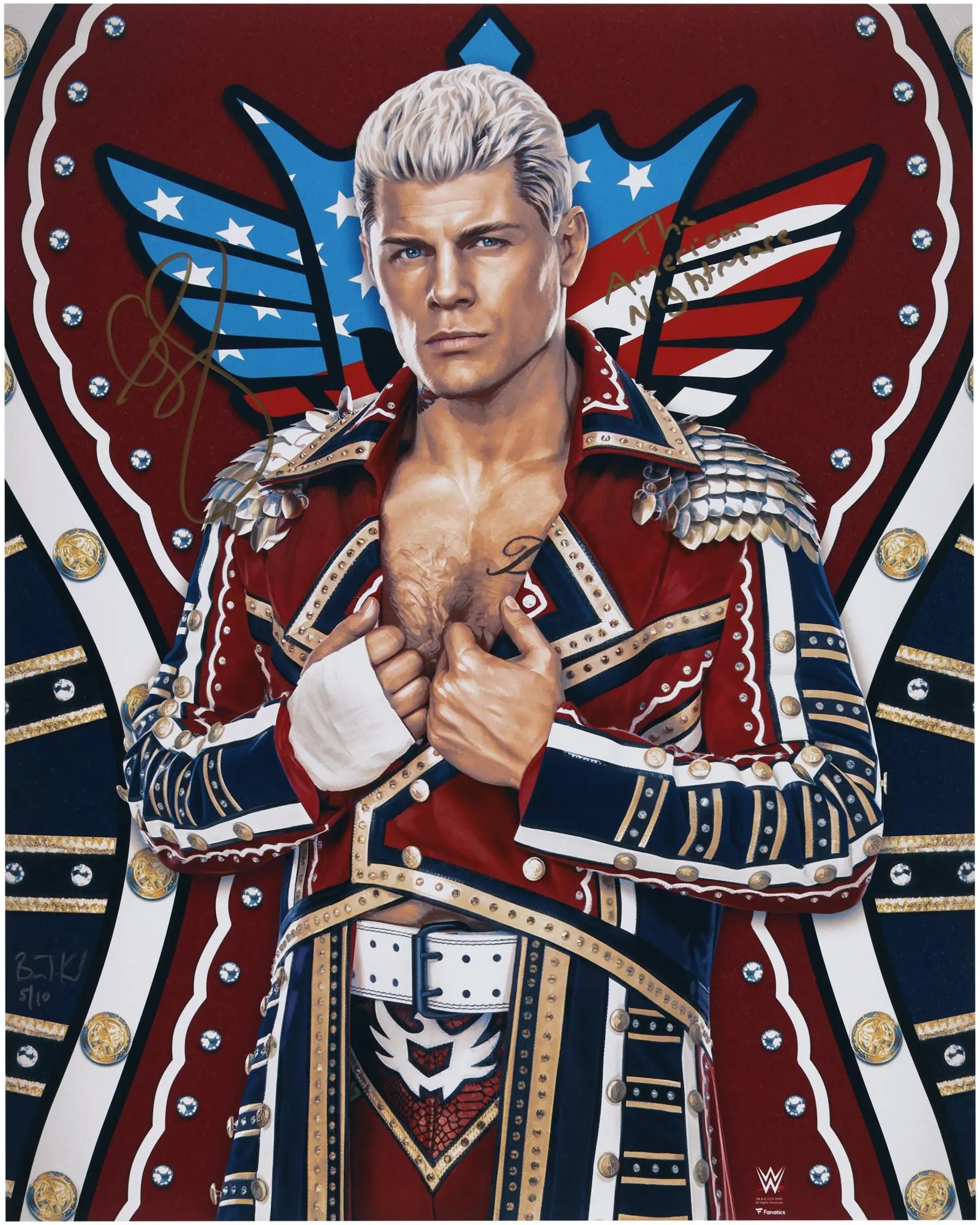 Cody Rhodes WWE Autographed 16" x 20" Photo Print with "The American Nightmare" Inscription - Art by Brian Konnick - Limited Edition of 10 - Fanatics Authentic Certified