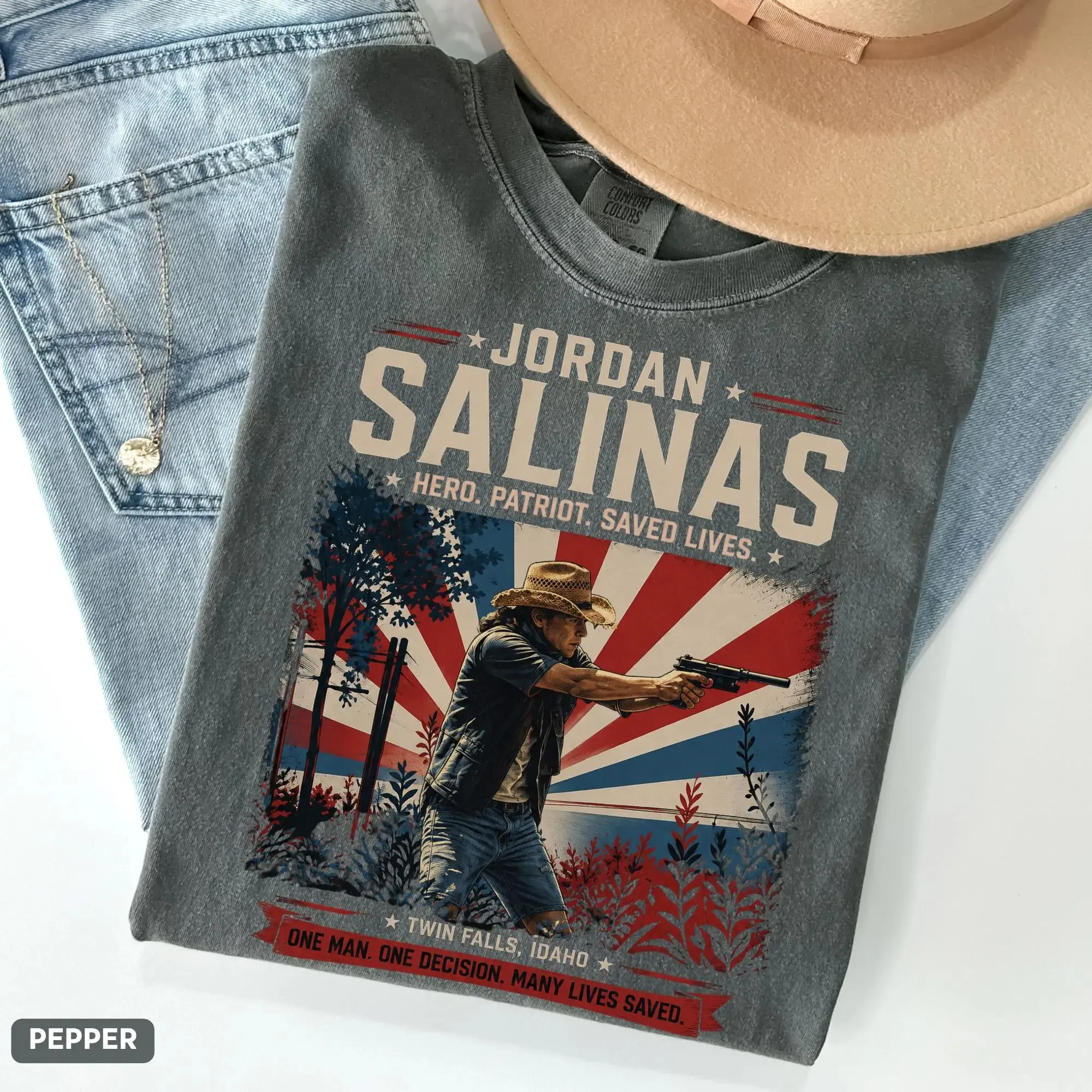 Jordan Salinas Comfort Colors Shirt, Twin Falls Hero Tee, Idaho Hero, Patriot Graphic T Shirt, American Freedom Shirt, Vintage USA Gift