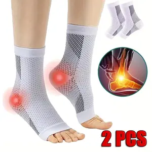 Ankle Compression Socks with Arch & Heel Support - 2pcs Toe-Free Elastic Foot Brace, Breathable Mesh Design, No-Show Style, Comfortable Fit for Daily Wear & Outdoor, Hand Wash Only