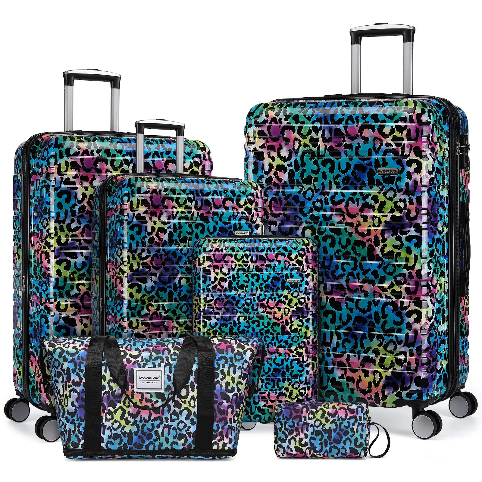 Luggage Sets 6 Piece, Expandable Luggage Hardside PC+ABS Leopard Suitcase Sets with Spinner Wheels TSA Lock, Lightweight Rolling Suitcase for Men and Women