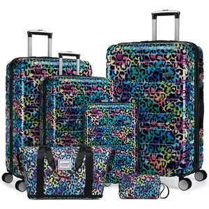 Luggage Sets 6 Piece, Expandable Luggage Hardside PC+ABS Leopard Suitcase Sets with Spinner Wheels TSA Lock, Lightweight Rolling Suitcase for Men and Women