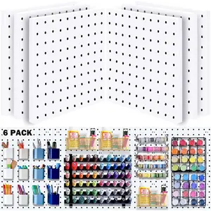 6Pcs White Pegboard Wall Organizer Panels Wall Mount Display Small Pegboard Kits for Craft Room Kitchen Garage Workshop Tool Accessories