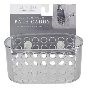 Plastic shower ball box and bathroom storage basket with suction cups Transparent Plastic shower caddy and bathroom storage basket with suction cups – Transparent