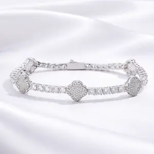 Luxury Iced Out Flower Necklace Bracelet Set Diamond Bling Jewelry for Women Gold Silver Chain Set