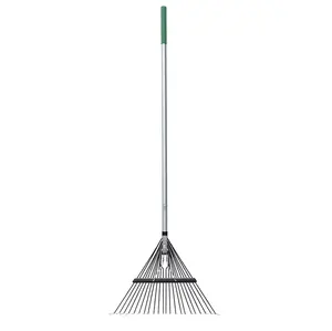 Fiberglass Long Handle 22-Tine Steel Leaf Rake with Comfort End Grip Weather Resistant Fiberglass Handle & Carbon Steel Head
