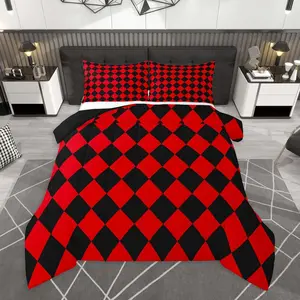 Diamond Plaid Comforter Set All Season Buffalo Check Grid Bedding Set s Classic Checked Red Black Microfiber Kids Bedroom Decor Duvet Quilt Breathable Soft Lightweight