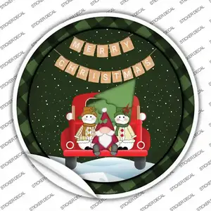 Merry Christmas Truck Novelty Circle Sticker Decal