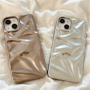 Luxury Matte Silver Water Ripple Phone Case for IPhone 16 15 14 Plus 13 12 Pro Max 11 Creative Frosted Wrinkle Shockproof Cover