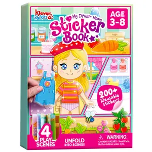 Klever Kits Reusable Sticker Book for Kids, My Dream Home 4 Play Scenes with 200+ Washable Stickers Plane Activity for Toddler Aged 3 4 5 6 7 8 Girls and Boys Birthday Gift by Jova Valentine's Day Gifts for Kids