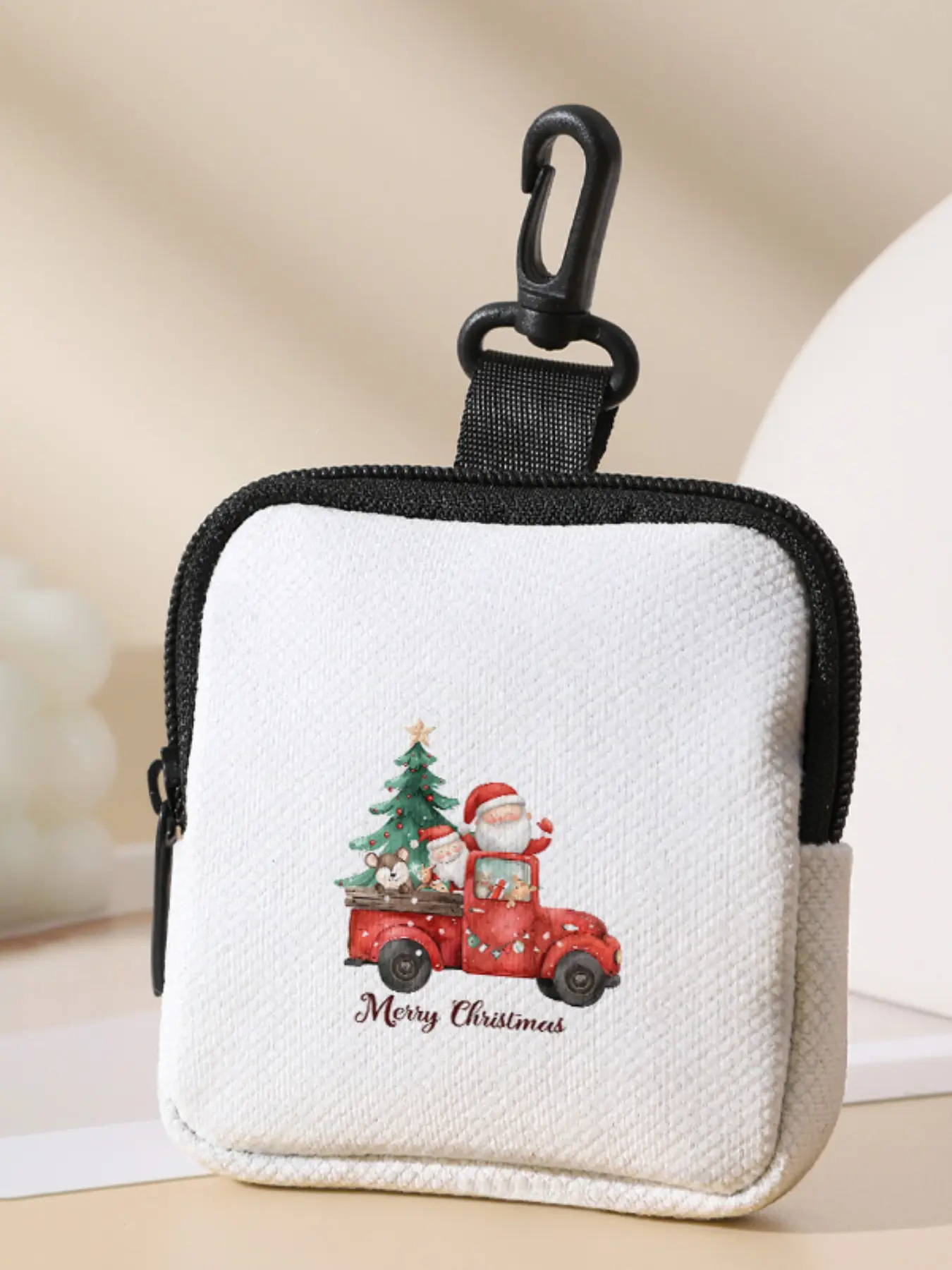 Santa Claus Pattern Printed Coin Wallet, Multifunctional Storage Bag, Durable Polyester, Digital Printing, Key Card Holder, Ideal Gift, Christmas