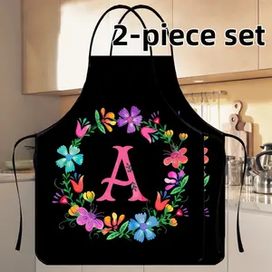 Floral Letter Print Polyester Apron Set, 2 Counts ﻿Mother's Day Gift Apron,Unisex Spanish Word Kitchen Cooking Apron,Apron for Women,Birthday Present, Gift for Daughter&Mother&Wife&GF