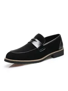 Men's Business Style Solid Color Slip on Loafer Shoes, Fashionable Pointed Toe Patched Design Dress Shoes for Work Office, Male All-match Commuter Shoes for Daily Wear, Business Casual Shoes