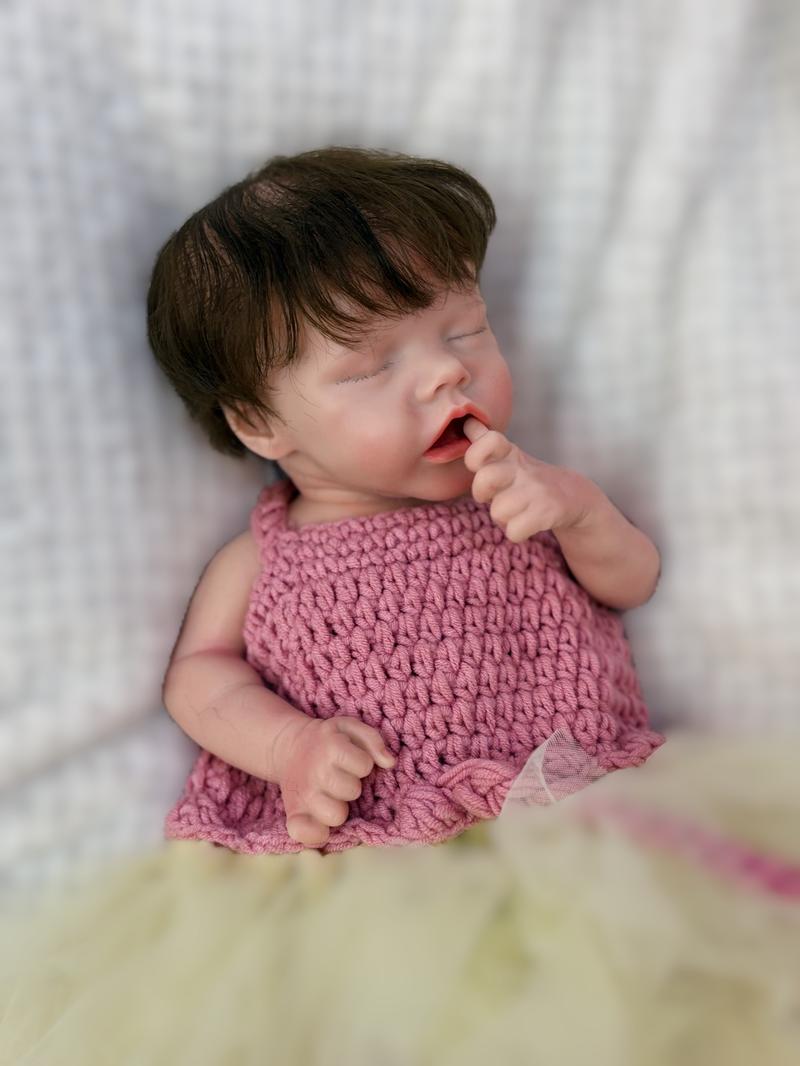 18-inch Rebirth Doll Soft Silicone Realistic Newborn Girl Doll with Whole Body Pink Clothes and Accessories Perfect for Holidays Birthdays Halloween Christmas Gifts for Children Aged 3+