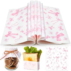 100 Sheet  Bow Wax Paper  Ribbon Bowknot Wrapping 11.4 x 11 Inches Lovely  Tissue Paper for Sandwich Burgers Greaseproof Wrapping for Picnic Birthday Wedding Party Packing