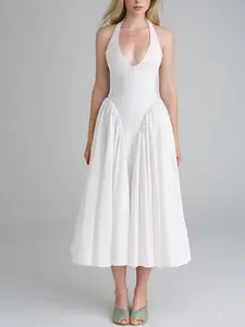 2026 Euro-American Spring New Elegant Minimalist V-Neck Halter Sleeveless Sexy Cocktail Dress | Slimming & Flattering, Perfect for Parties & Dates, Premium & Chic Womenswear Formal Wear