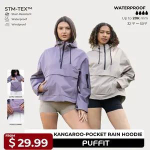 【Restocked】PUFFIT STM-TEX Waterproof Oversized Fall Hoodie Coat Warm Half Zip Rain Jacket With Adjustable Waist,Hood & Cuffs,Large Kangaroo Pocket,Shell Jacket,Ski Jacket,Spring Jacket,Windbreaker,Dog Walking,School Running,Football Mum,Stylish