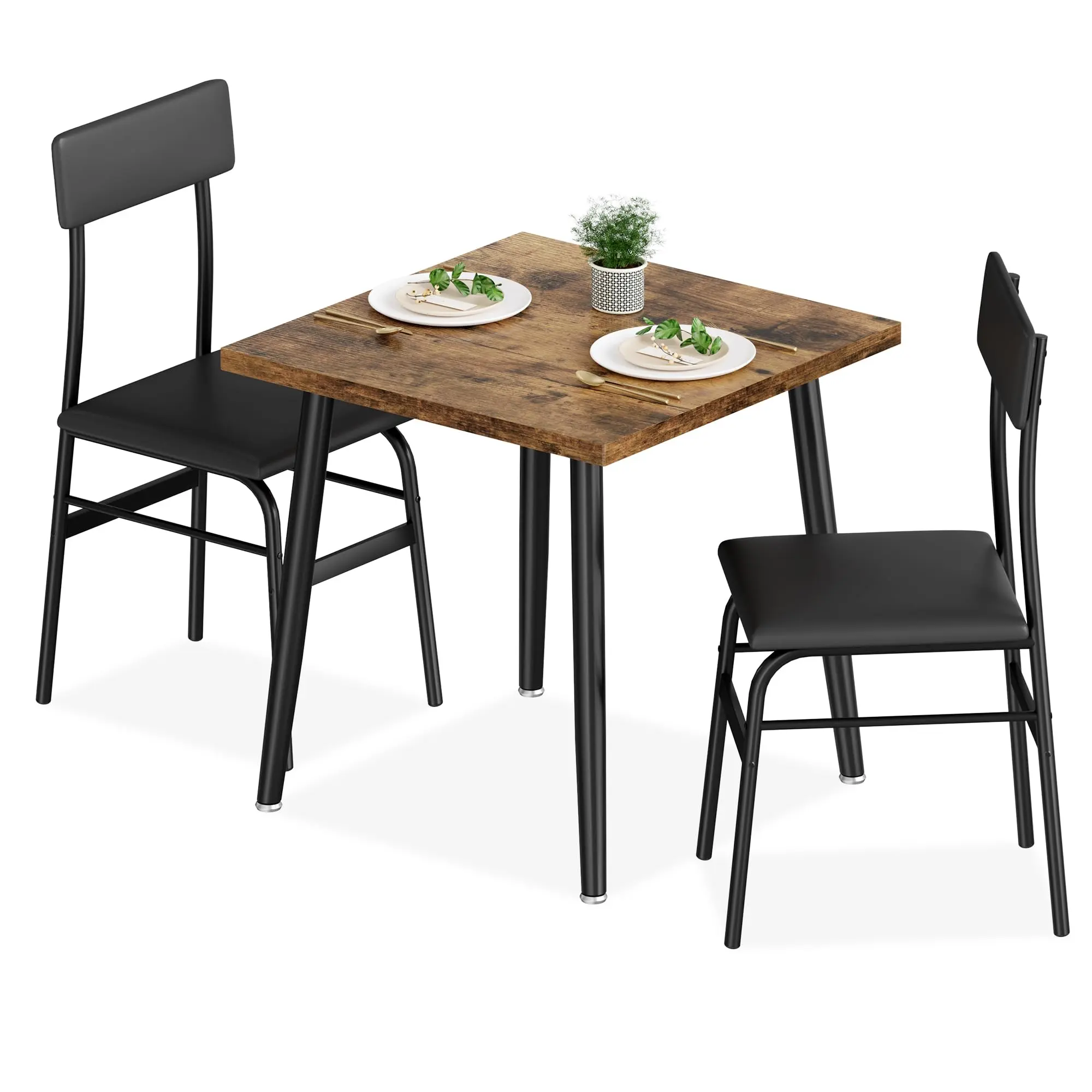 Garvee Dining Table Set for 2, Wood Kitchen Table with 2 Upholstered Chairs, Space-Saving Kitchen and Dining Room Furniture for Small Spaces, Apartment