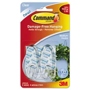 Command Clear Hooks and Strips Plastic Medium 2 Hooks with 4 Adhesive Strips per Pack