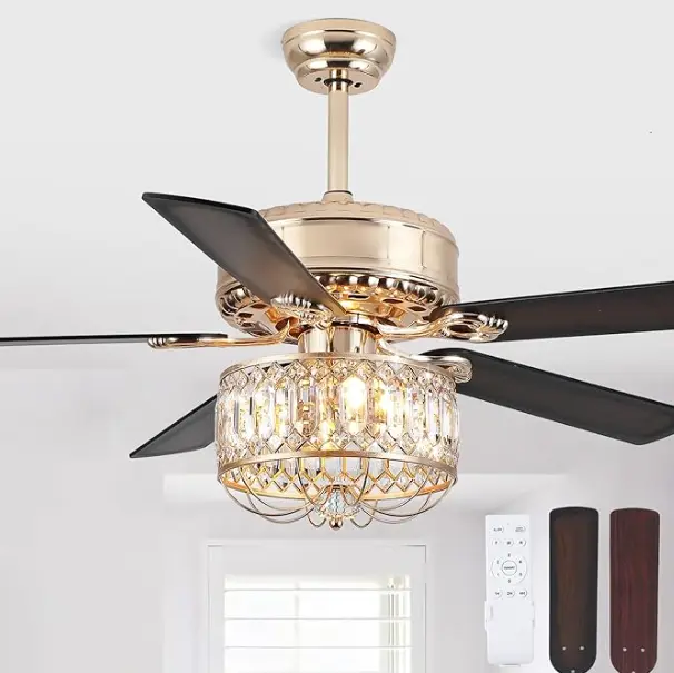 Kviflon 52-Inch Farmhouse Crystal Ceiling Fan with Lights and Remote, Quiet DC Motor Reversible Led Light Fan, Decorative Lighting for Bedroom, Living Room