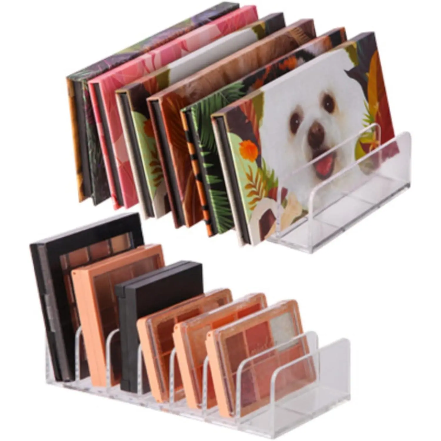 Multifunctional Rectangle Plastic Divider Eyeshadow Palette Organizer Boxes (2-Count, 7.08x3.54x1.97 inches) - Eco-Friendly, BPA-Free, Durable for Makeup Lovers' Bathroom Countertops, RV Storage; Fits Sunglasses, Wallets, Unisex