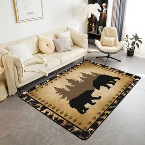 Bear Rugs for Living Room Bedroom,Wild Animal Area Rug,Nature Wildlife Bear Decorative Carpet,Botanical Tree Brown Exotic Style Accent Rug