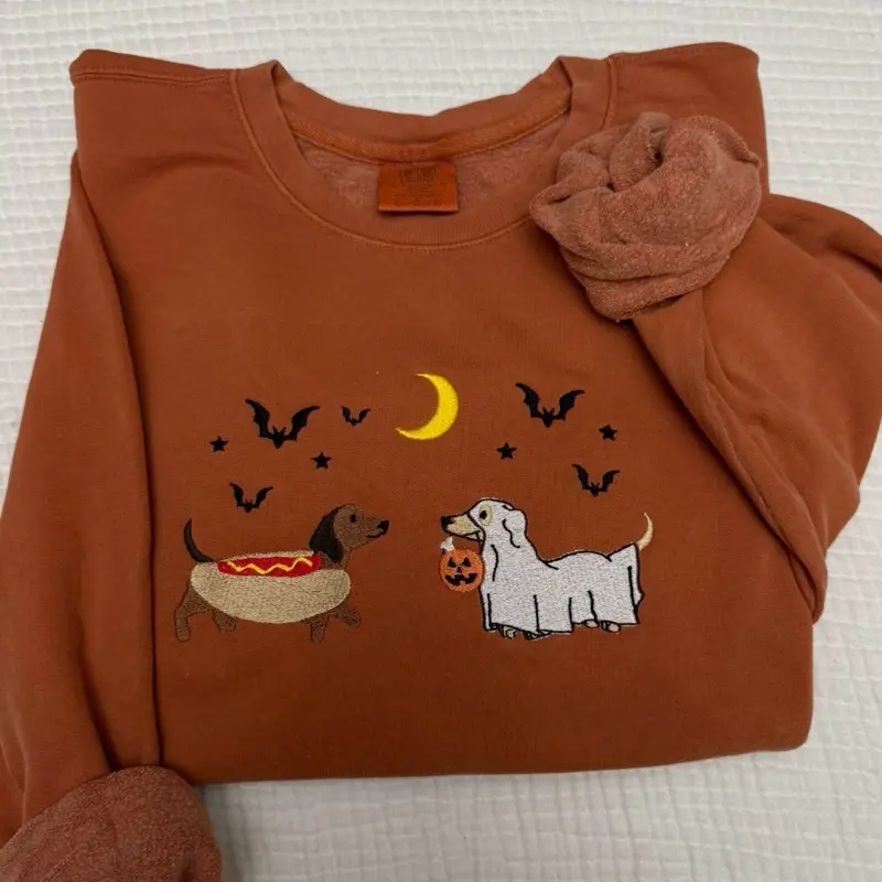 Halloween dachshunds doggie COMFORT COLORS embroidered SWEATSHIRT comfort colors spooky season cute boo Halloween Oversized sweatshirt