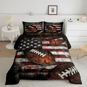 Feelyou Full Size Football Designer Breathable Comforter - American Flag Rugby Gaming Sports Theme Luxury Bedroom Bedding Set, Decorative Linens Set, Decorative Bedding Set