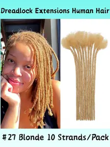 Dreadlock Extensions Human Hair 0.6cm Width #27 Blonde 10 Strands 100% Full Handmade Permanent Loc Extension Human Hair for Women/Men/Kids Can Be Dyed Bleached