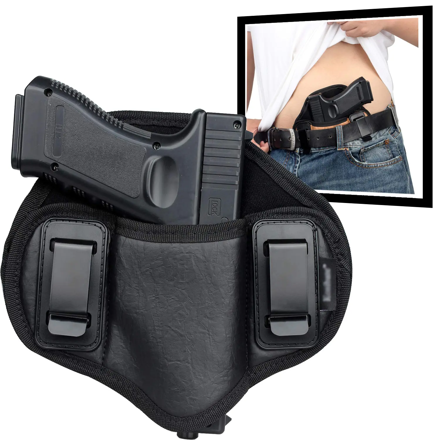 Ambidextrous Pancake Holster for IWB/OWB Concealed Carry, Tactical PU Leather Gun Holster Fits Glock 19/23, M&P Shield, XDs, P320, Tactical Equipment