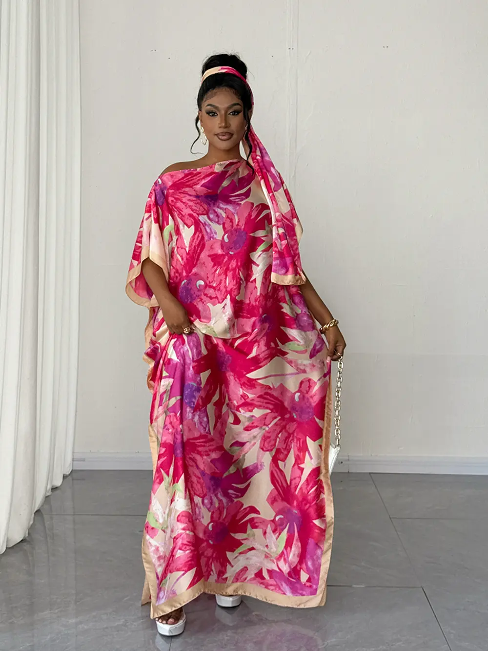 Women's Floral Print Long Dress & Scarf Set, Boho Casual Shawl Dress & Scarf  Matching Set for Beach Vacation Holiday, Ladies Clothes for All Seasons -  TikTok Shop