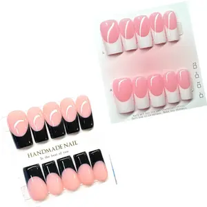 Black or White French Design Handmade Acrylic Press On Nails 10 PCS - Durable, Long-Lasting, Available in Various Sizes and Shapes