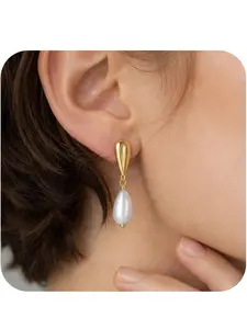 1Pair Pearl Stud Earrings for Women 14K Gold Plated Dainty Pearl Drop Earrings Hypoallergenic No Tarnished Daily Jewelry Gift for Women