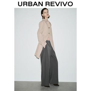 URBAN REVIVO Women's Charcoal Urbane Pants - Basic Wide-Leg, Structured Tapered Hem, Comfortable Polyester-Mix Elastane Blend, Plain Fit for Minimalist Professionals, Spring Casual Trouser UIR640001 summerwins,summerwins