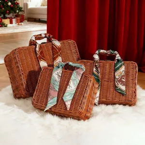 Handmade Woven Handbag Storage Box, Vintage Candy Organizer, Party Favors Gift Box, Cosmetic Desktop Holder, Farmhouse Home Decor, Wicker Storage Basket