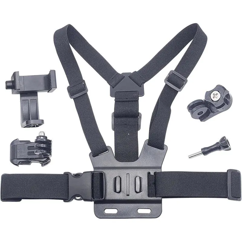 7-in-1 Adjustable Chest Harness Mount for Phone & Action Camera, Anti-Shake Stabilizer for POV Shooting, Ideal for Cycling, Kayaking, Running, Vlogging Durable Clip