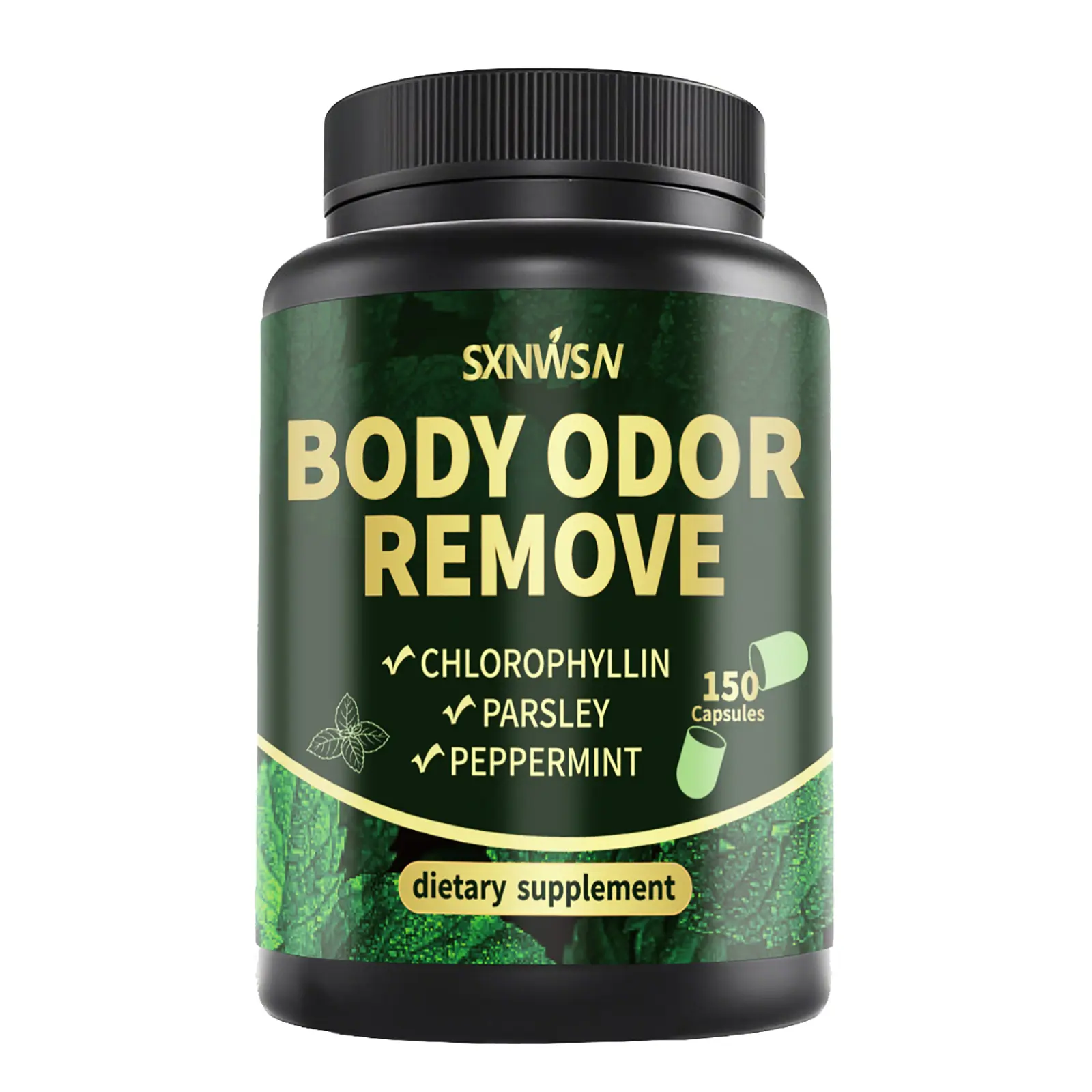 Body Deodorizing Supplement, 150 Chlorophyll Capsules with Parsley & Peppermint - Support Odor Control, Freshness & Sensitive Skin