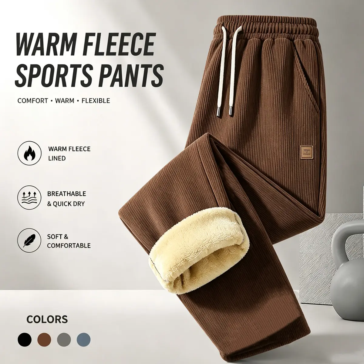 Men’s heavyweight corduroy sweatpants for autumn/winter, warm fleece-lined, thick plush fleece, loose straight-leg athletic long pants Menswear Trouser Thin Activewear
