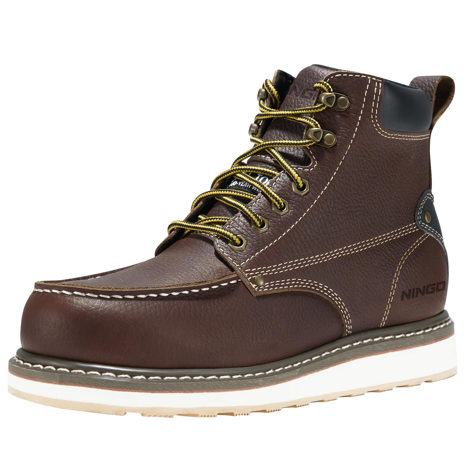 NINGO Mens 6 Inch Steel Toe Work Boots Waterproof Slip Resistant Construction Shoes Industrial Safety Footwear Botas de Trabajo, Worker,father'sdaygifts