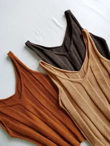 Women's V-Neck Solid Color Sleeveless Summer Basic Casual Fashion Versatile Knit Vest Three-Piece Matching Set — Perfect for Home Relaxation and Daily Commute