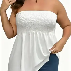 New 2026 European American Women's Solid Off‑Shoulder Top, Ruched Bandeau Cropped Short Sexy Elegant Casual Blouse